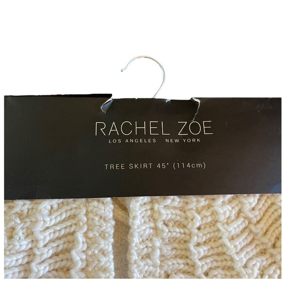 Rachel Zoe 45" Knitted Ivory Christmas Tree Skirt With Faux Fur Lining Boho - Picture 3 of 7